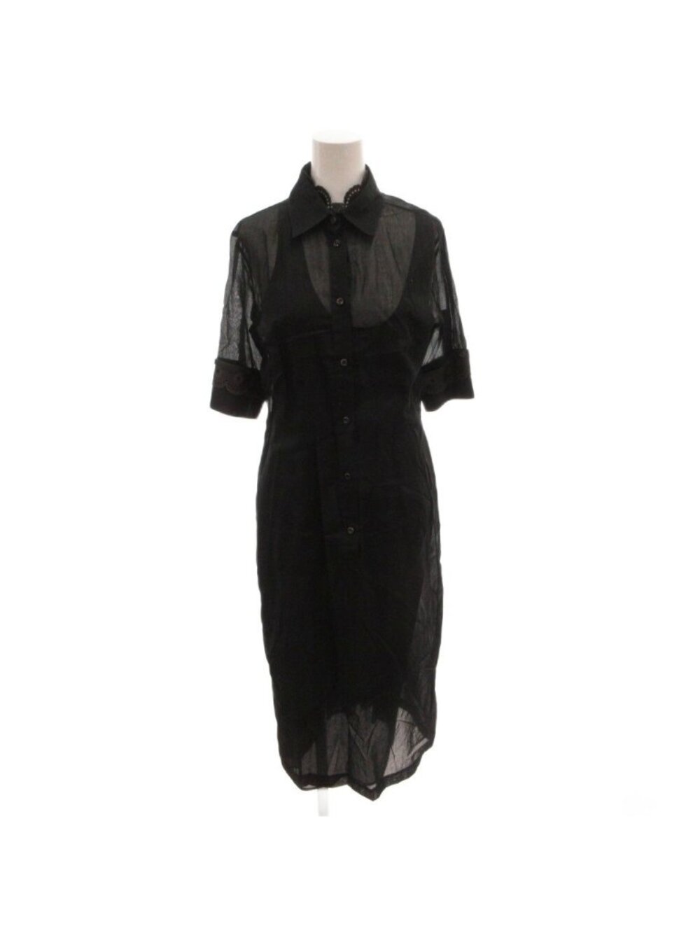 Fendi Dress Short Sleeve Long Sheer Perforated Leather Lace Scalloped Petticoat